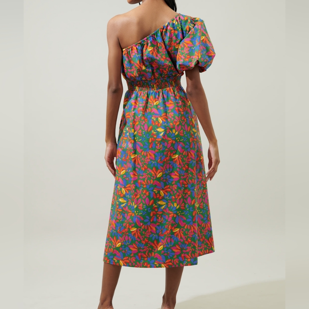 Sugarlips Zhade Tropics Bridgette One Shoulder Midi Dress Size Small - Picture 2 of 8